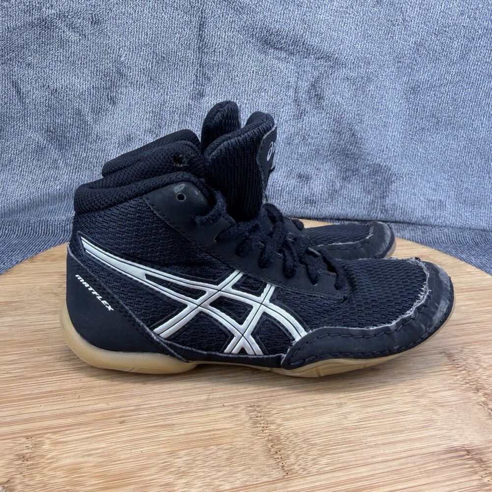 ASICS Matflex Shoes Boys Size 12 Black White Gum Sole Wrestling Sneakers C545N